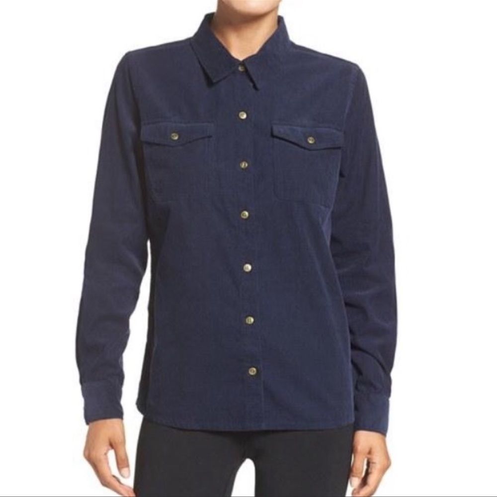 Patagonia corduroy organic Cotton button up shirt Sz 6 navy blue micro cord